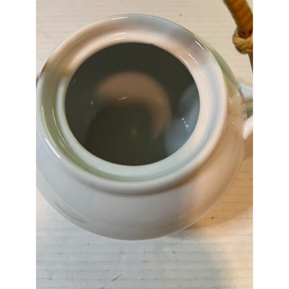 Pier 1 Cottagecore White Stoneware 3 Cup Teapot w/Bamboo Handle 5"H x 7"W - Picture 2 of 5